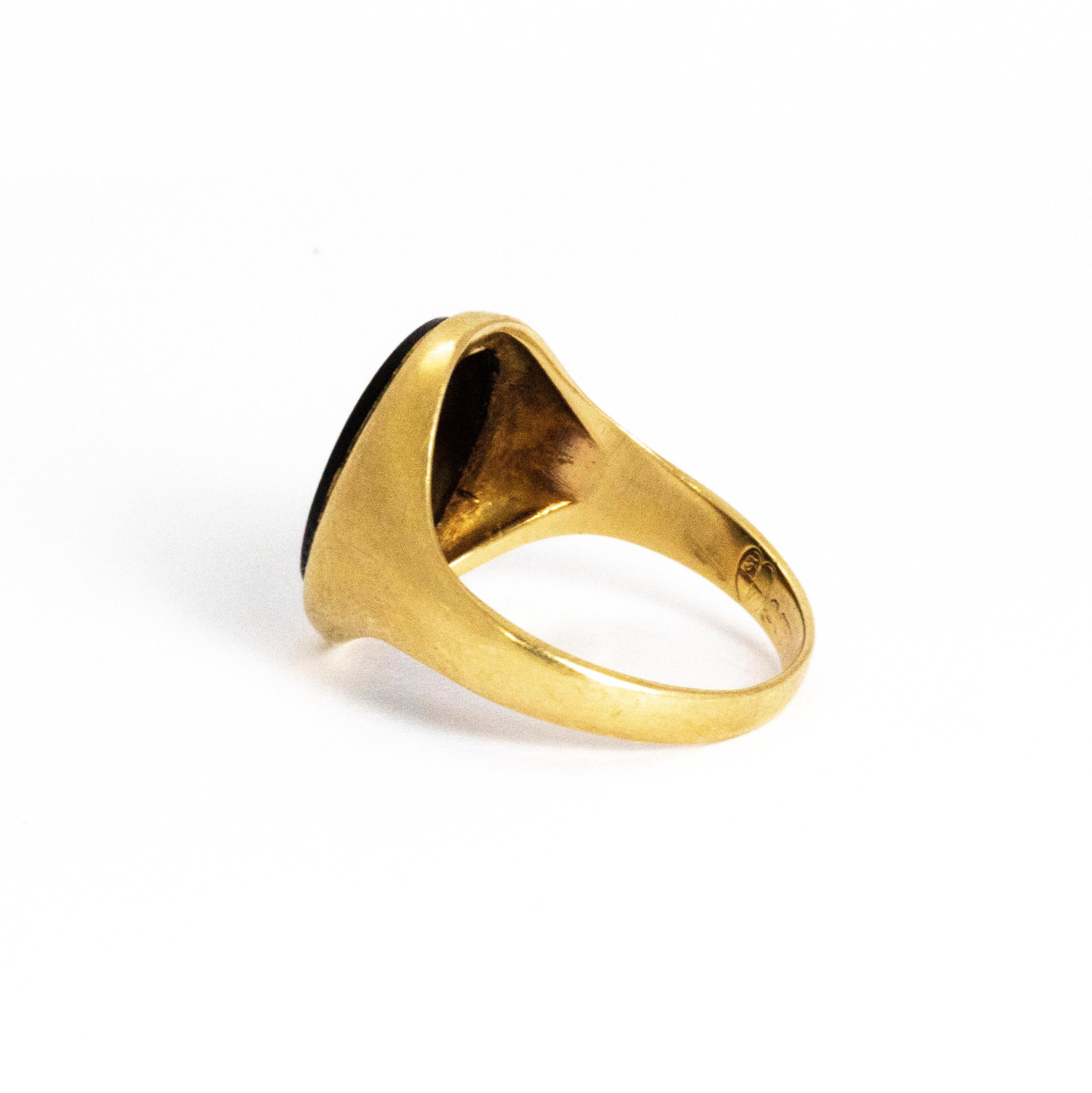 Modern Vintage Onyx 9 Carat Gold Signet Ring