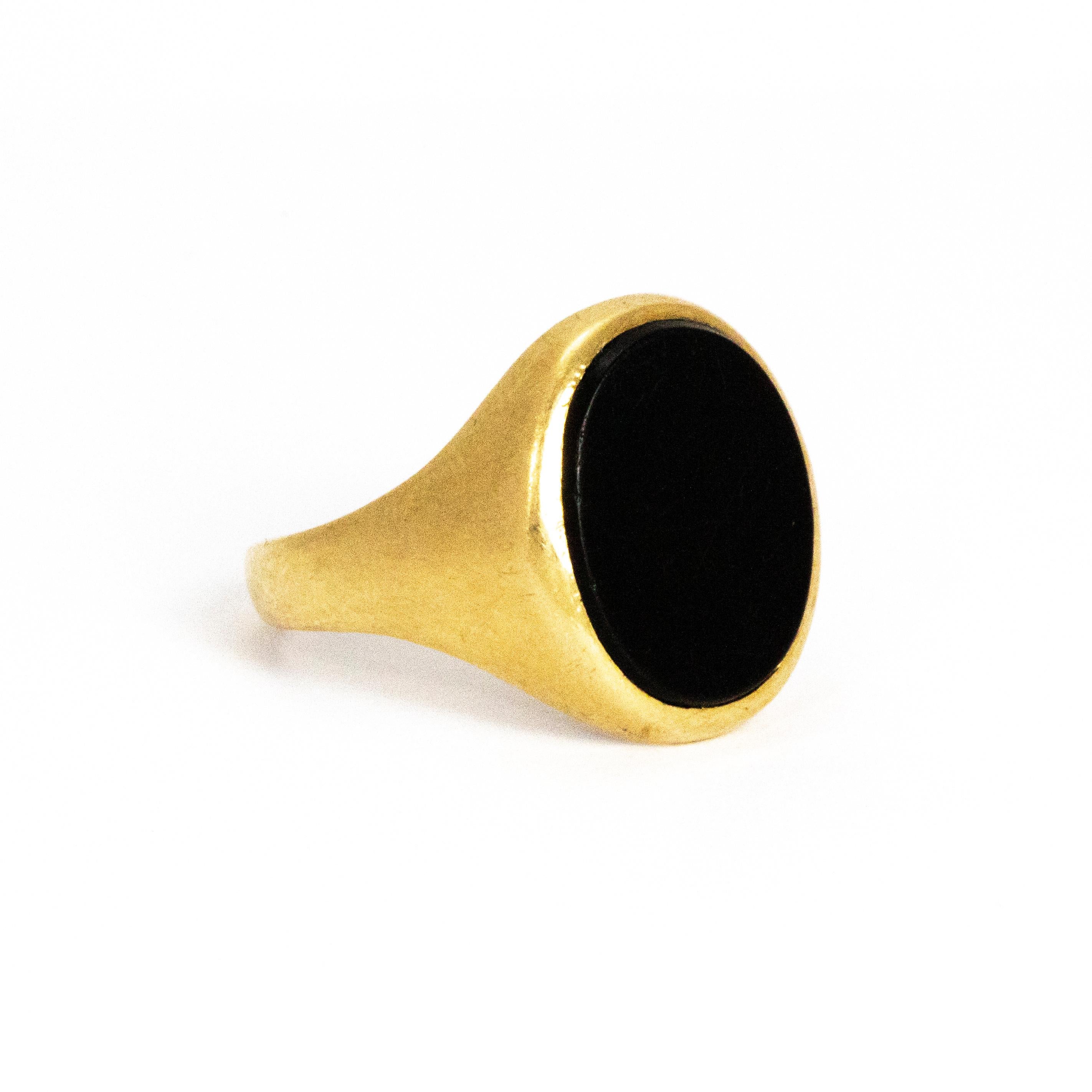 Women's or Men's Vintage Onyx 9 Carat Gold Signet Ring