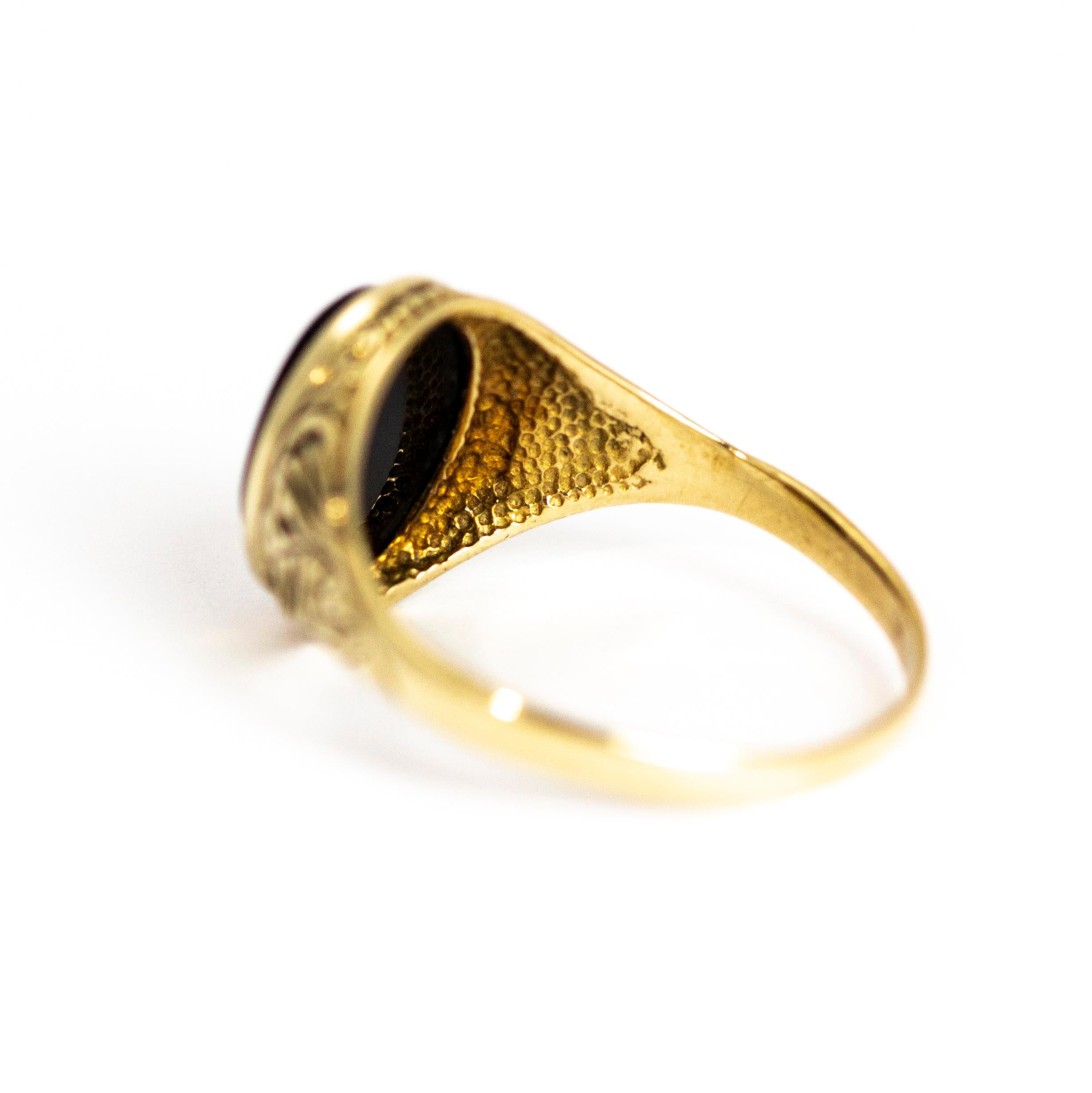 Oval Cut Vintage Onyx 9 Karat Gold Signet Ring