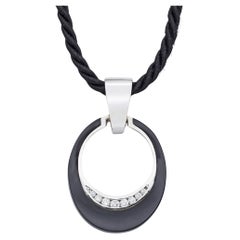 Estate Onyx and 0.27TCW Diamond White Gold Pendant & Cord Necklace