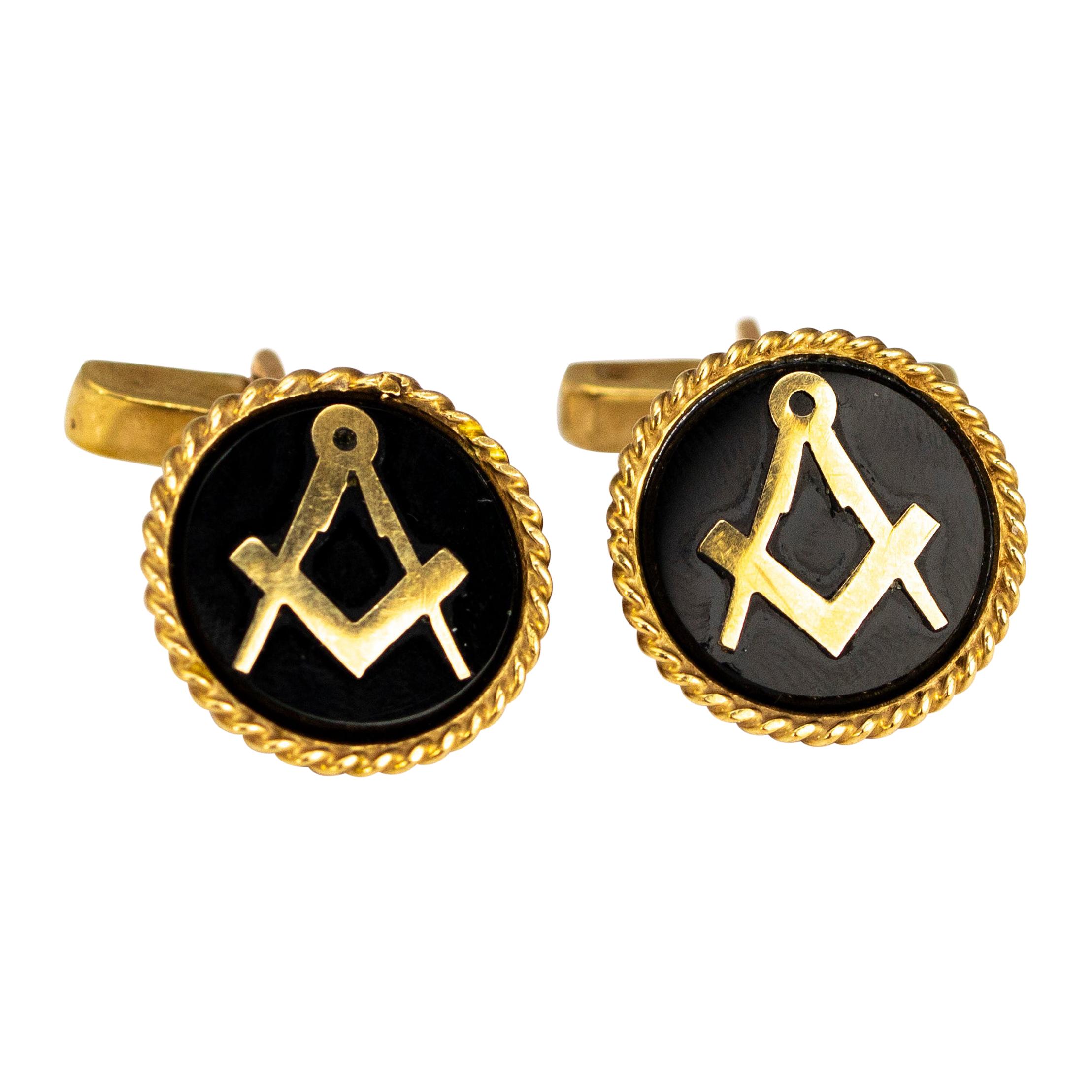 Vintage Onyx and 9 Carat Gold Cuff Links