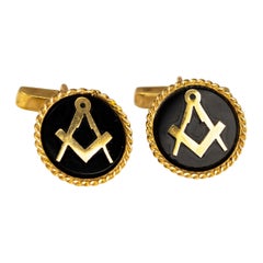 Retro Onyx and 9 Carat Gold Cuff Links