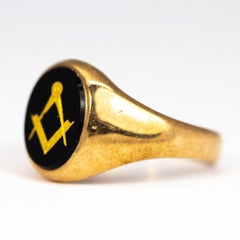 Vintage Onyx and 9 Carat Gold Masonic Signet Ring