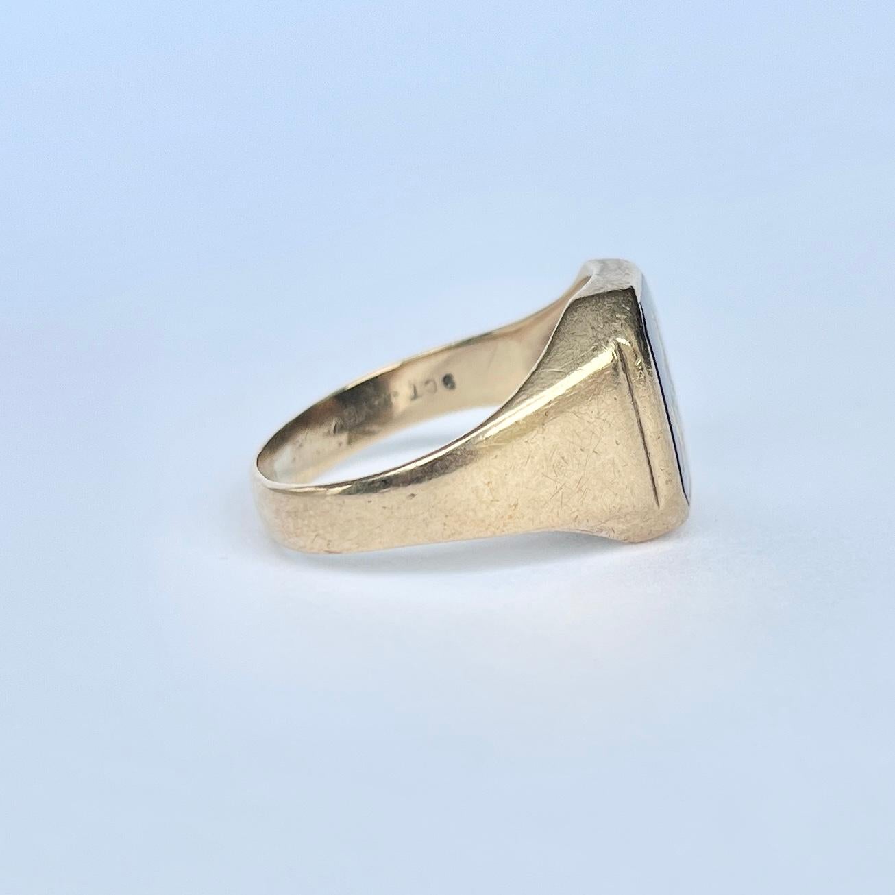 Masonischer Siegelring aus Onyx und 9 Karat Gold im Zustand „Gut“ im Angebot in Chipping Campden, GB