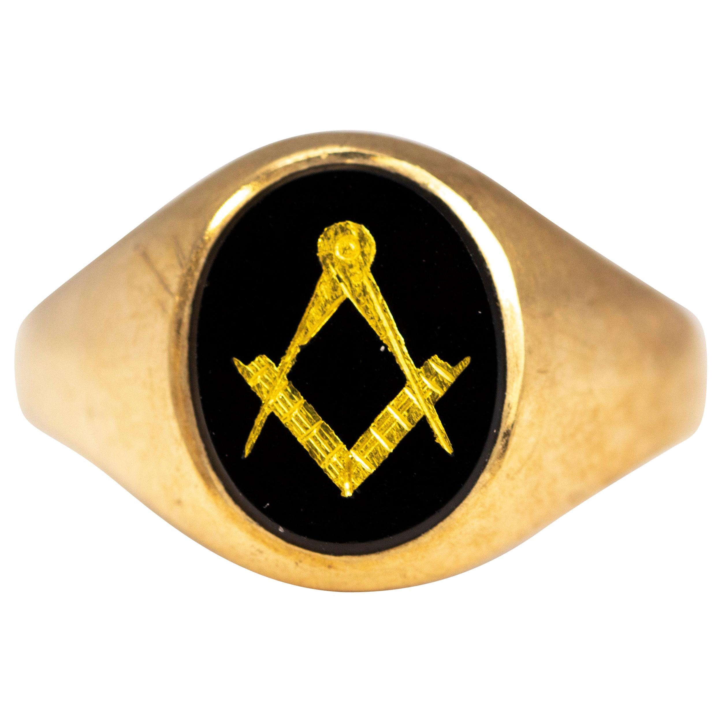 smertefuld Bange for at dø par Vintage Onyx and 9 Carat Gold Masonic Signet Ring at 1stDibs | masonic  signet rings for sale, masonic pinky ring, masonic signet rings