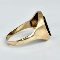 Anello con sigillo d'epoca in onice e oro 9 carati