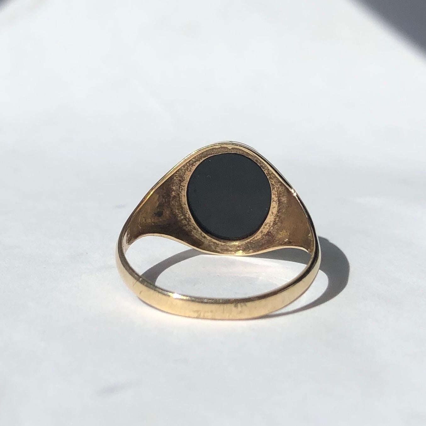 Modern Vintage Onyx and 9 Carat Gold Signet Ring