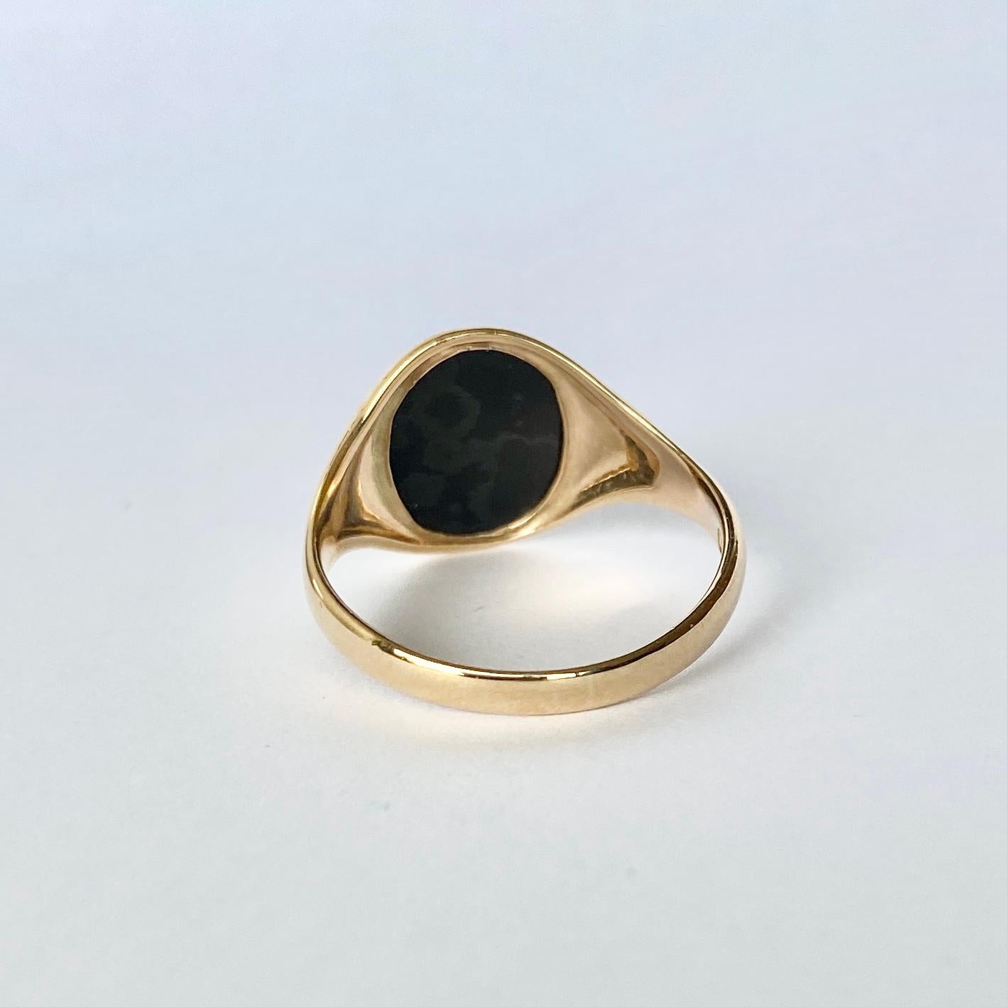 Bague sigillaire vintage en onyx et or 9 carats Bon état - En vente à Chipping Campden, GB