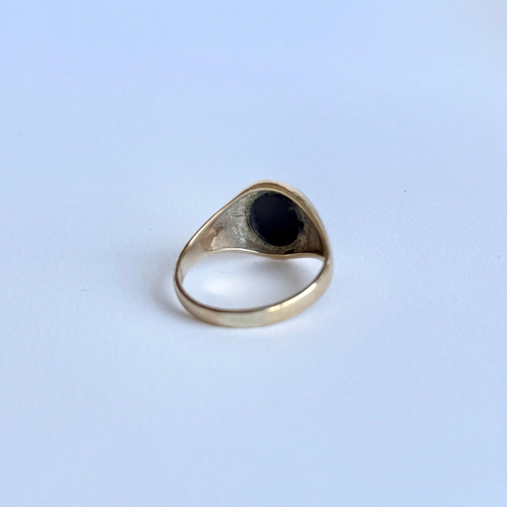 da uomo o donna Anello con sigillo d'epoca in onice e oro 9 carati in vendita