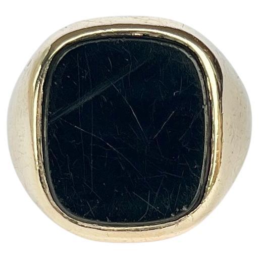 Vintage Onyx and 9 Carat Gold Signet Ring For Sale