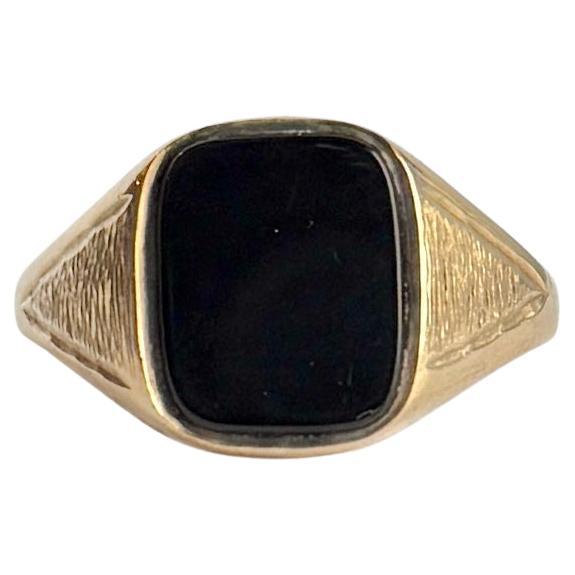 Vintage Onyx and 9 Carat Gold Signet Ring