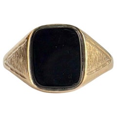 Vintage Onyx and 9 Carat Gold Signet Ring