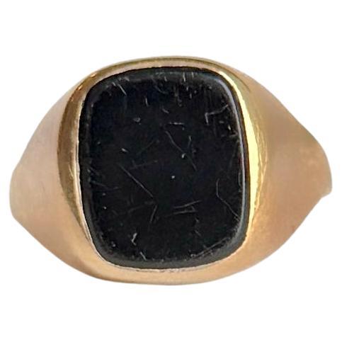 Vintage Onyx and 9 Carat Gold Signet Ring