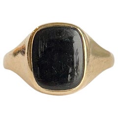 Vintage Onyx and 9 Carat Gold Signet Ring