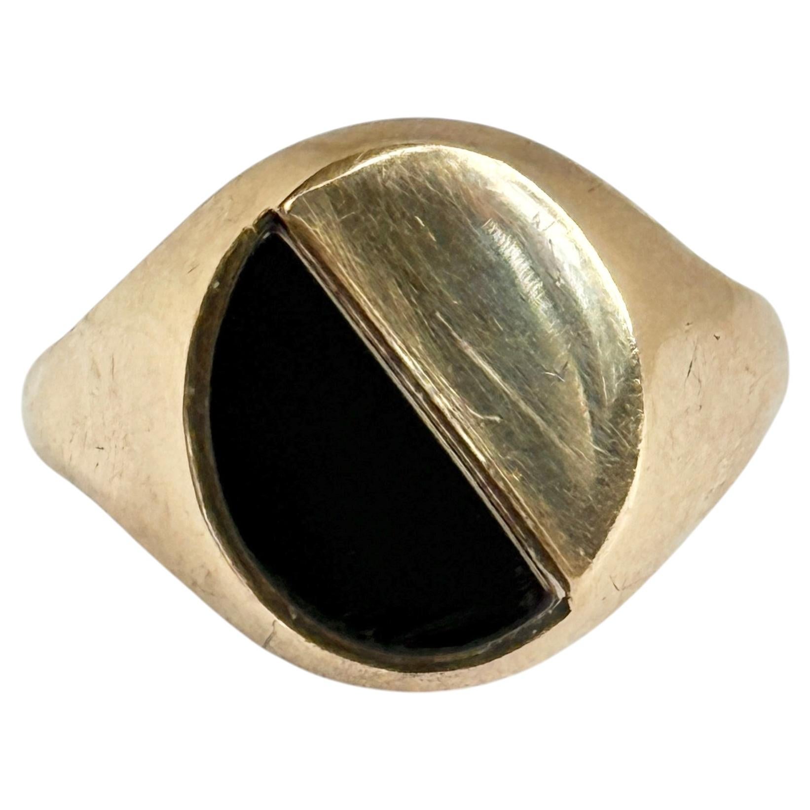 Anillo de sello vintage de ónice y oro de 9 quilates