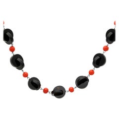 Vintage Onyx and 9.50 Carat Coral Necklace