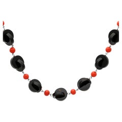 Vintage Onyx and 9.50 Carat Coral Necklace