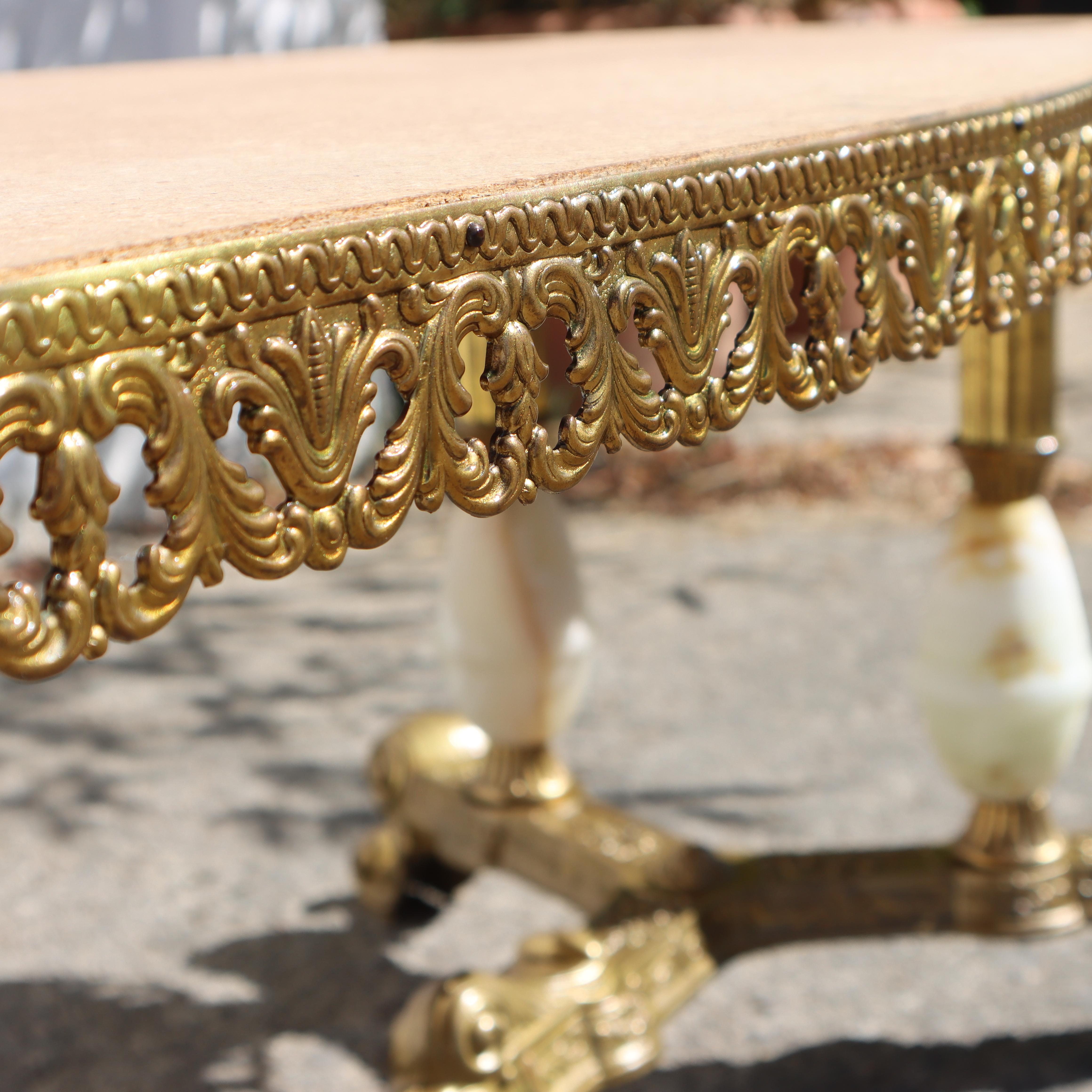 Mesa baja vintage de ónice y latón-Mesa de salón-Mesa de cóctel-Estilo rococó-60 9