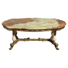 Vintage Onyx and Brass Coffee Table-Lounge Table-Cocktail Table-Rococo Style-60