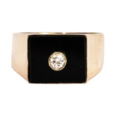 Vintage Onyx and Diamond 9 Carat Gold Signet Ring