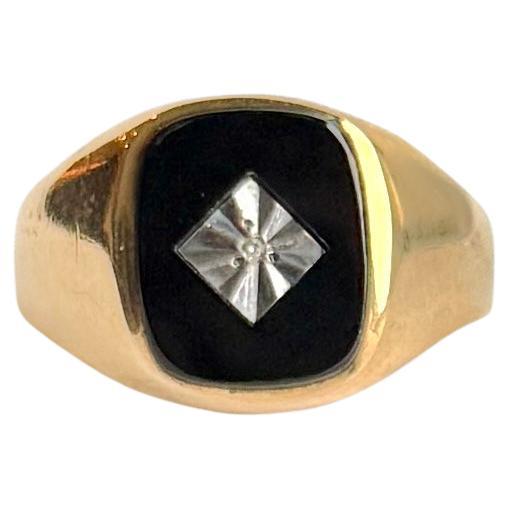 Vintage Onyx and Diamond 9 Carat Gold Signet Ring