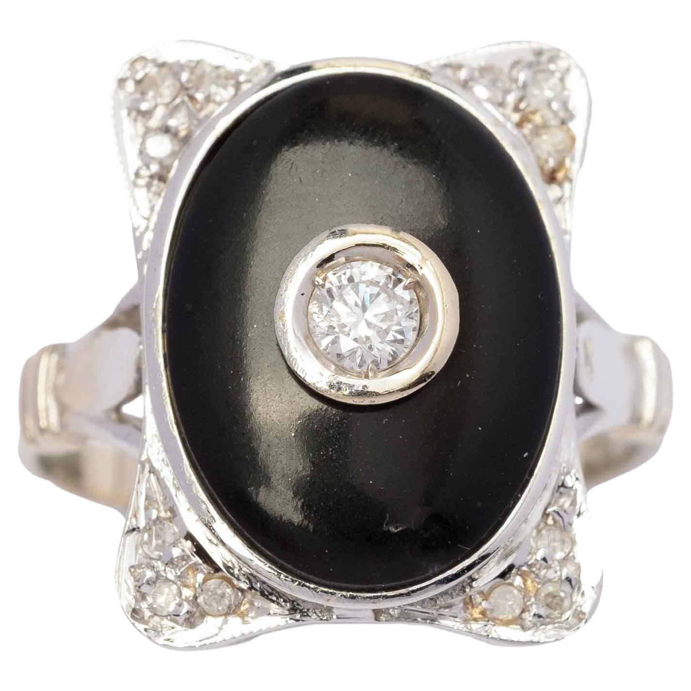 Bague cocktail vintage en onyx et diamants en vente