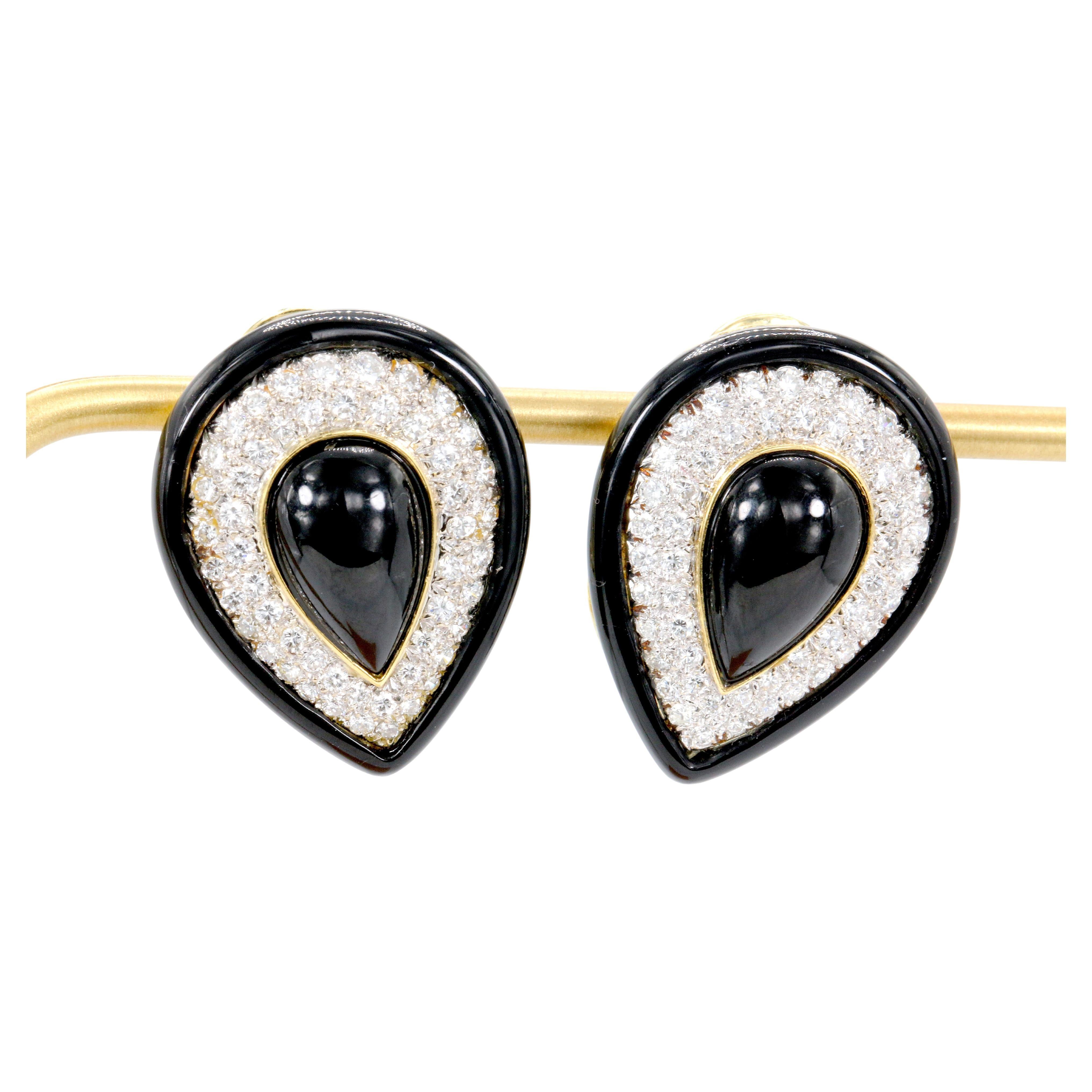Orecchini vintage con onice e diamanti in oro bicolore 14k
