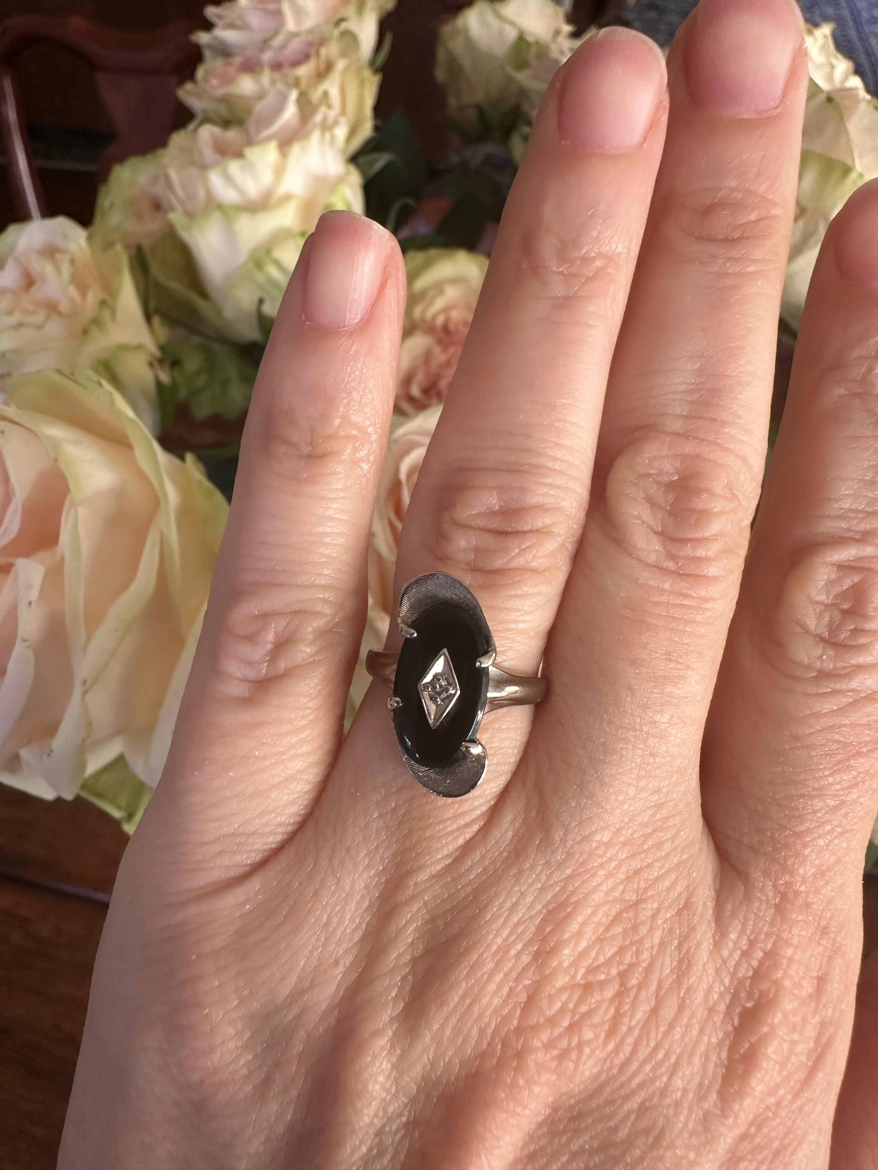 Vintage Onyx and Diamond Ring  For Sale 4