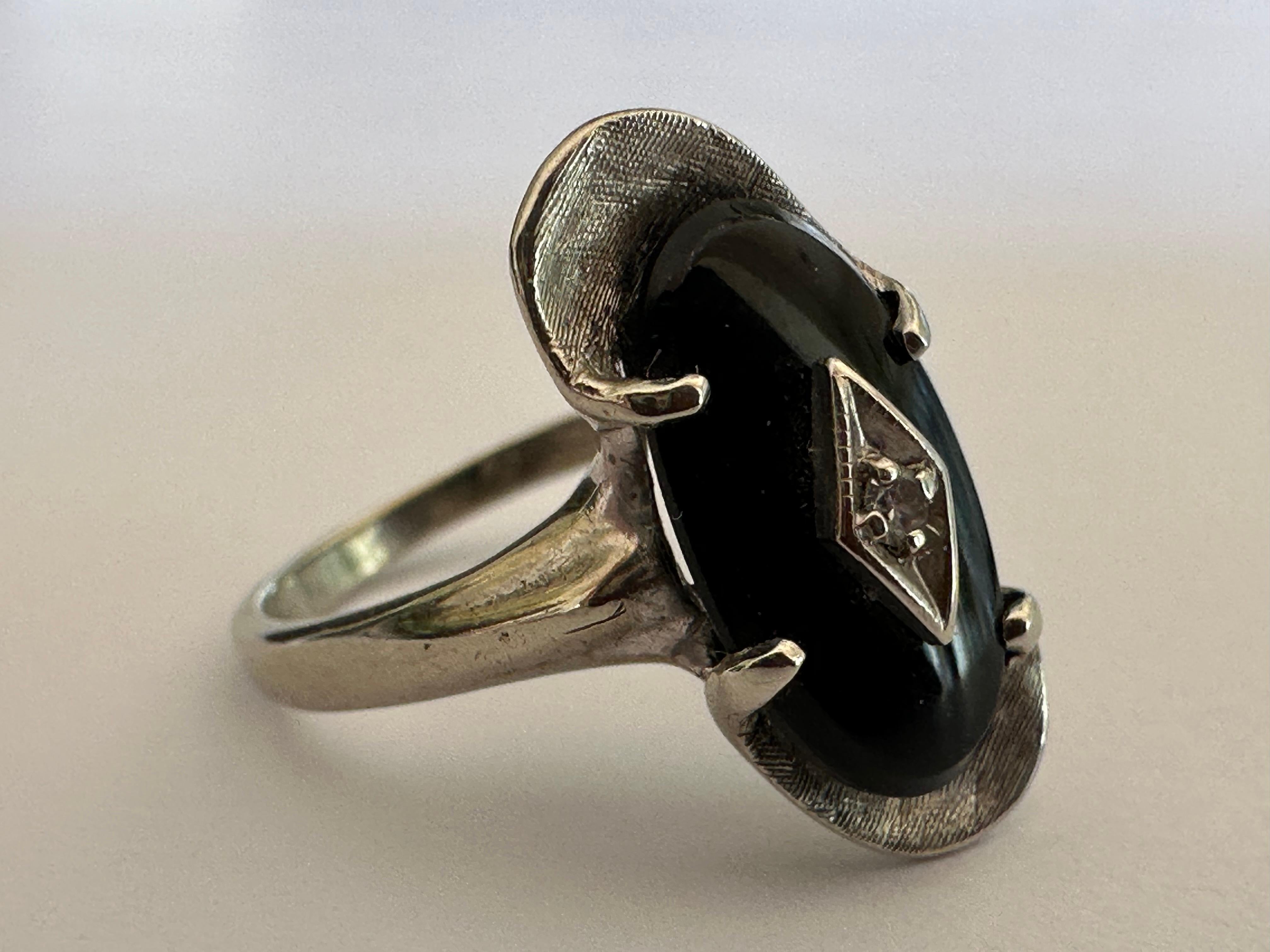 Women's Vintage Onyx and Diamond Ring  For Sale