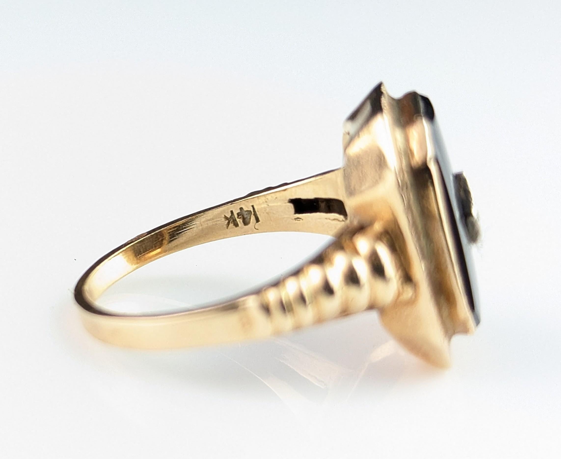 Vintage Onyx and Diamond signet ring, 14k yellow gold 5