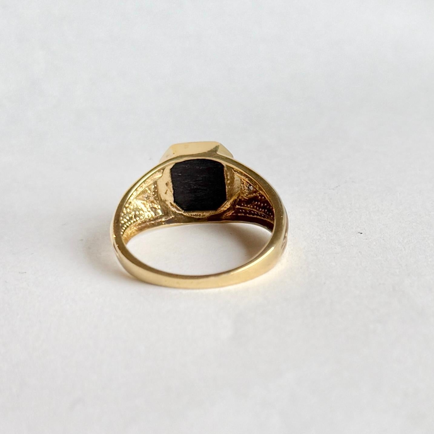 Round Cut Vintage Onyx and Diamond Signet Ring For Sale