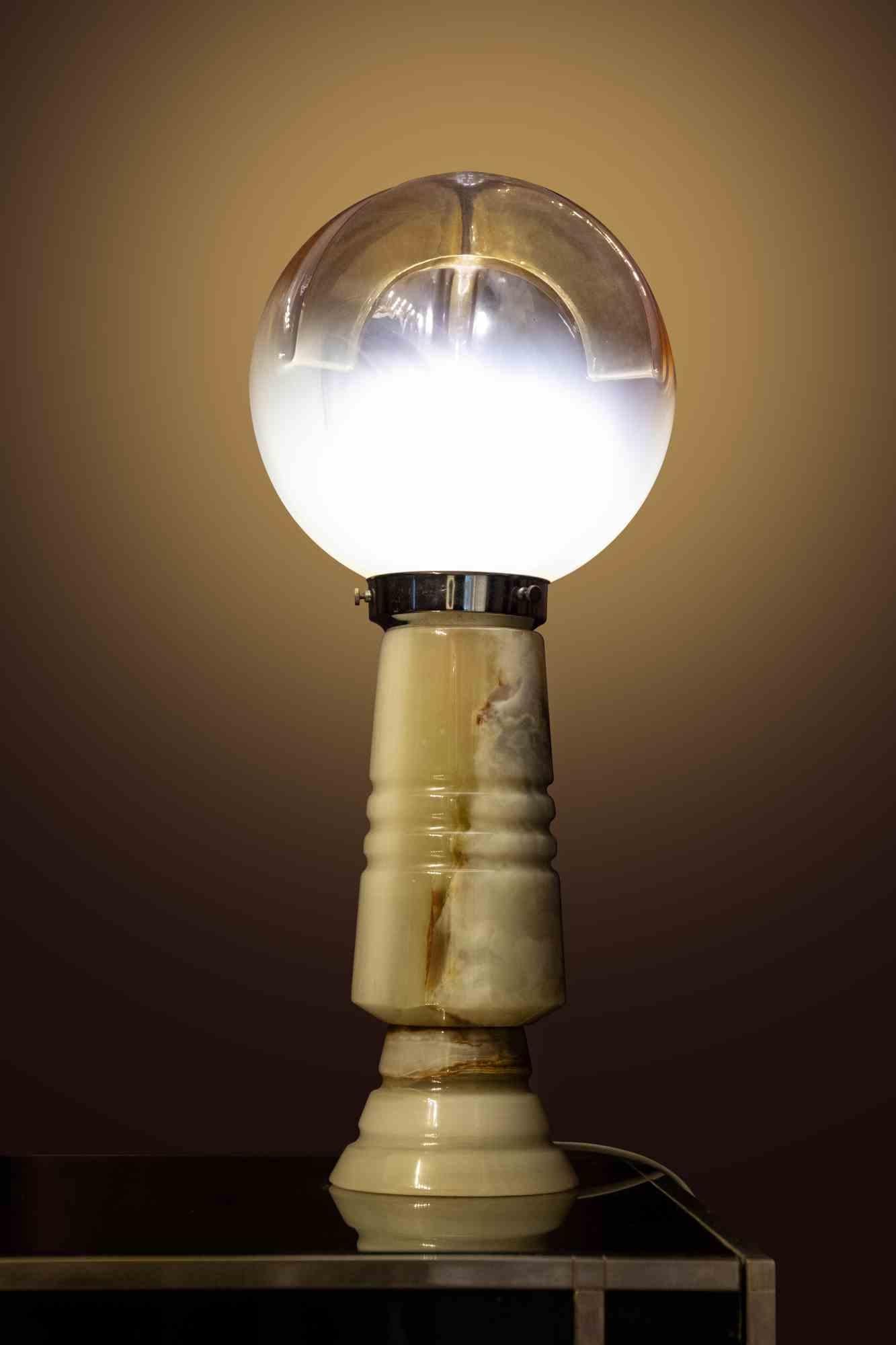 Italiano Lampada da tavolo vintage in onice e vetro, Italia, anni '70