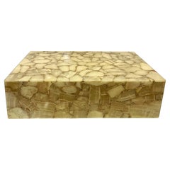 Mesa de centro rectangular vintage de ágata y resina, se puede iluminar desde dentro