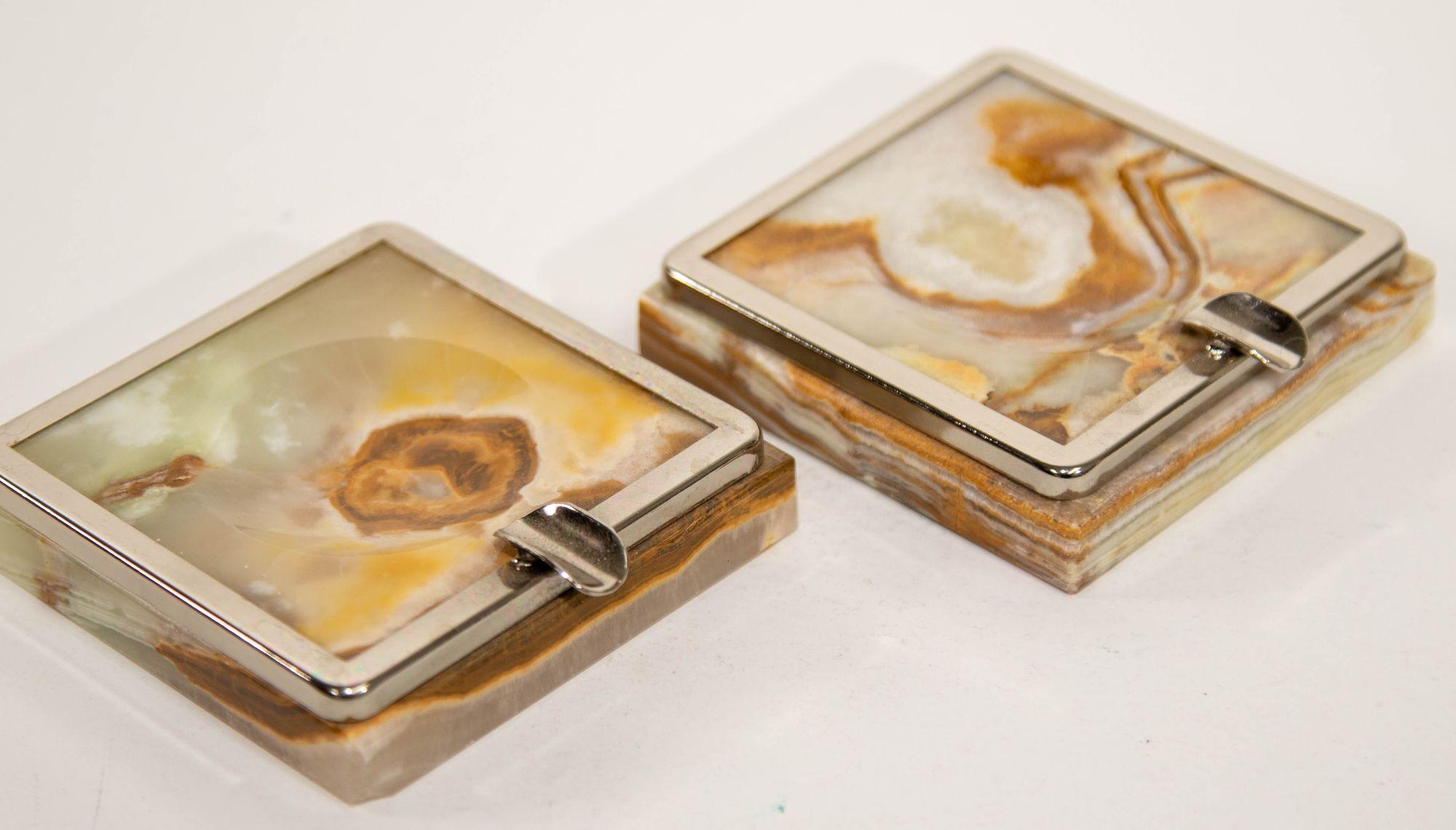 Vintage Onyx Art Deco Ashtrays Set of Three 1960 Made in Italy For Sale 5