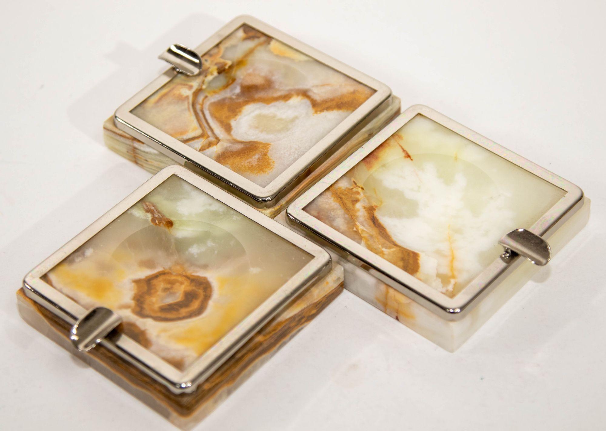 Vintage Onyx Art Deco Ashtrays Set of Three 1960 Made in Italy For Sale 8