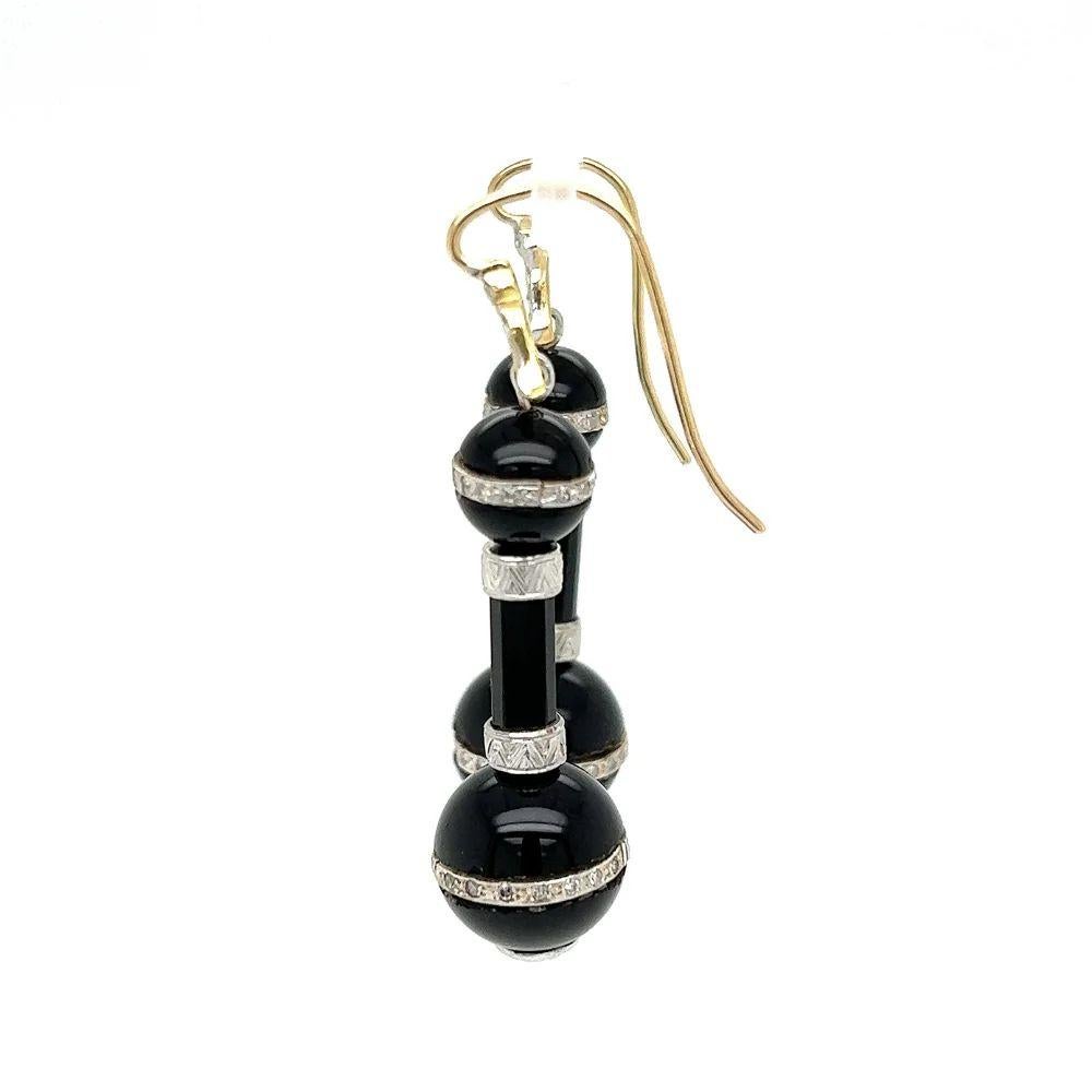 Women's Vintage Onyx Ball and Diamond Gold Drop Earrings  For Sale