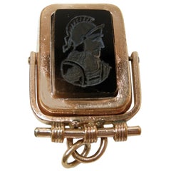 Vintage Onyx & Carnelian Gold Filled Intaglio Locket Pendant