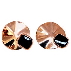 Orecchini vintage circolari con onice traforati, oro 14kt 12630*