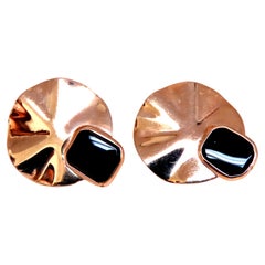 Orecchini circolari a buco in onice vintage in oro 14kt 12630