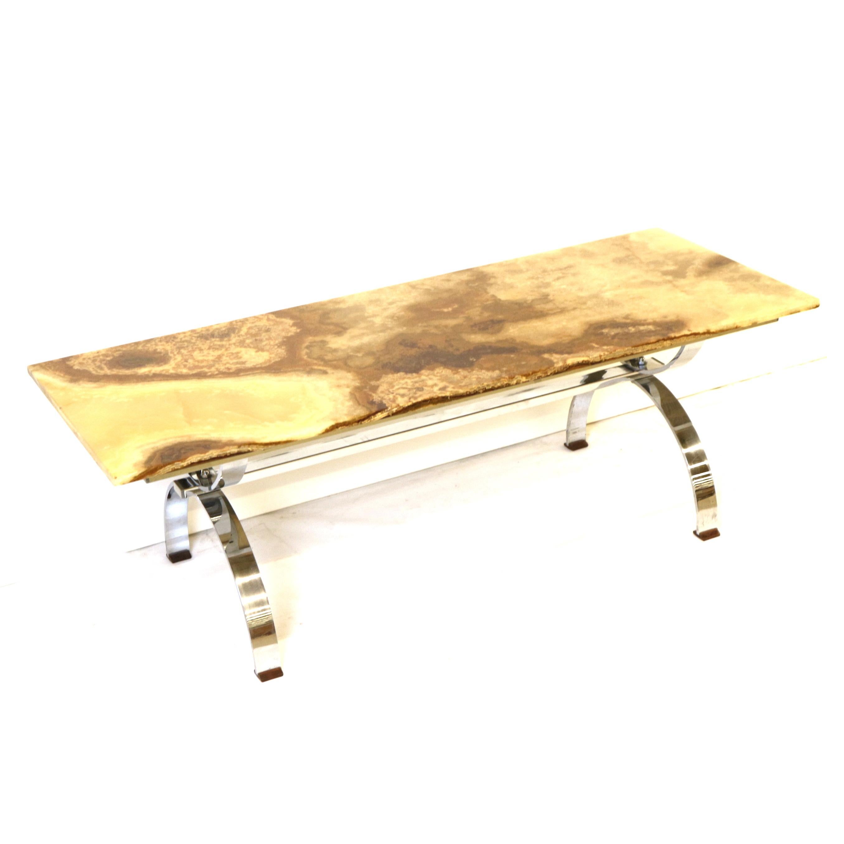 Mid-Century Modern Vintage onyx coffee table with chrome base made in the 1970s For Sale