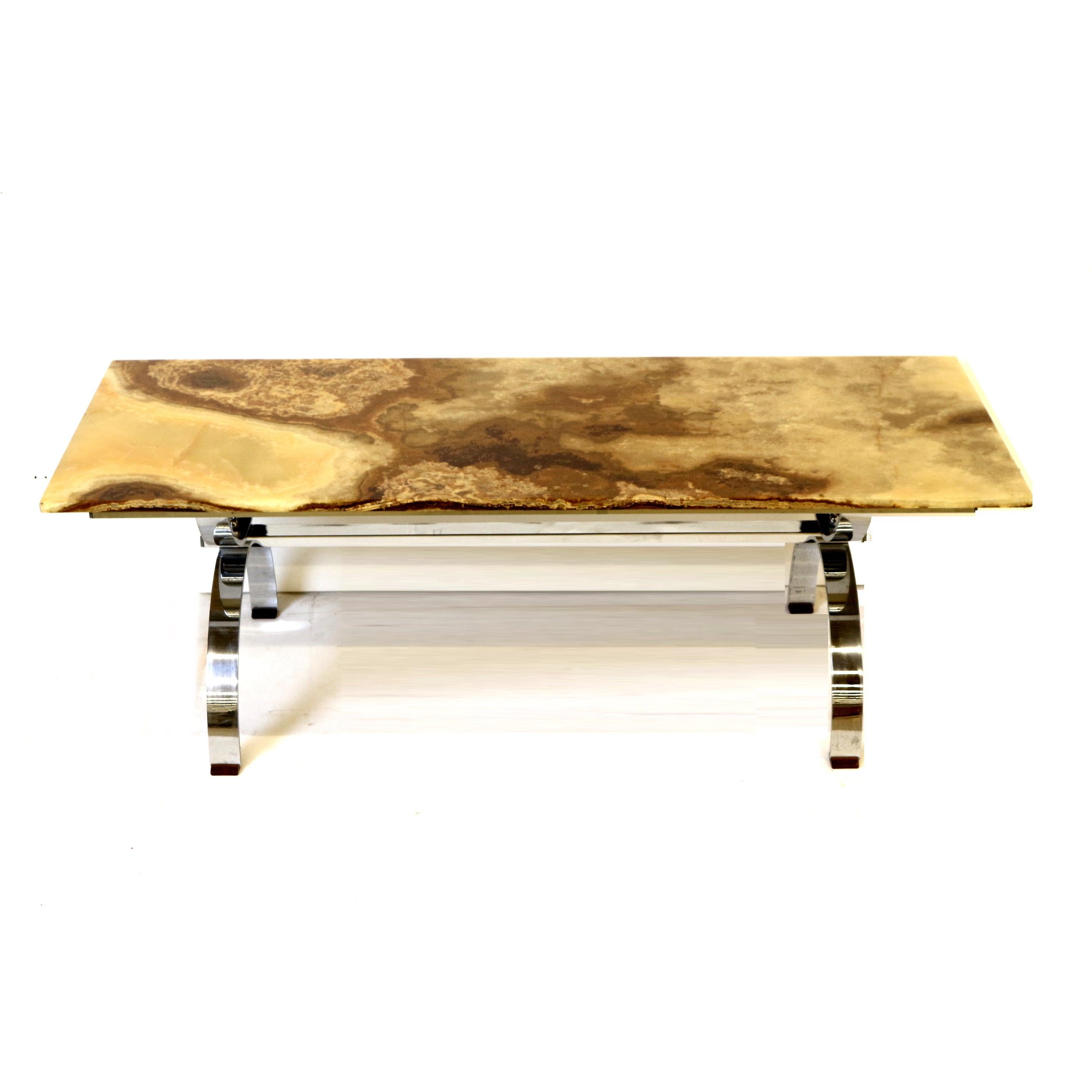 Vintage onyx coffee table with chrome base made in the 1970s In Good Condition For Sale In Breda, NB