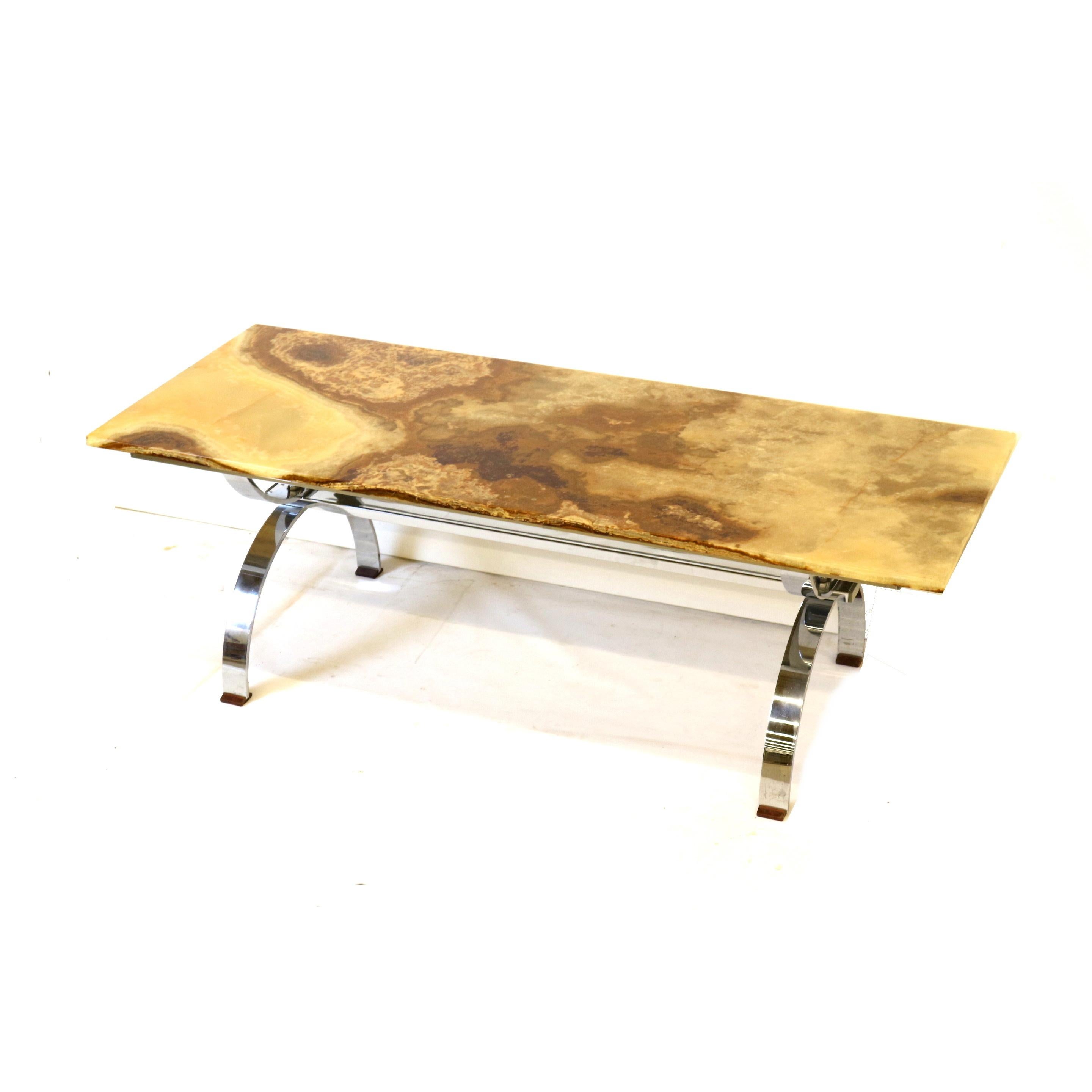 Late 20th Century Vintage onyx coffee table with chrome base made in the 1970s For Sale
