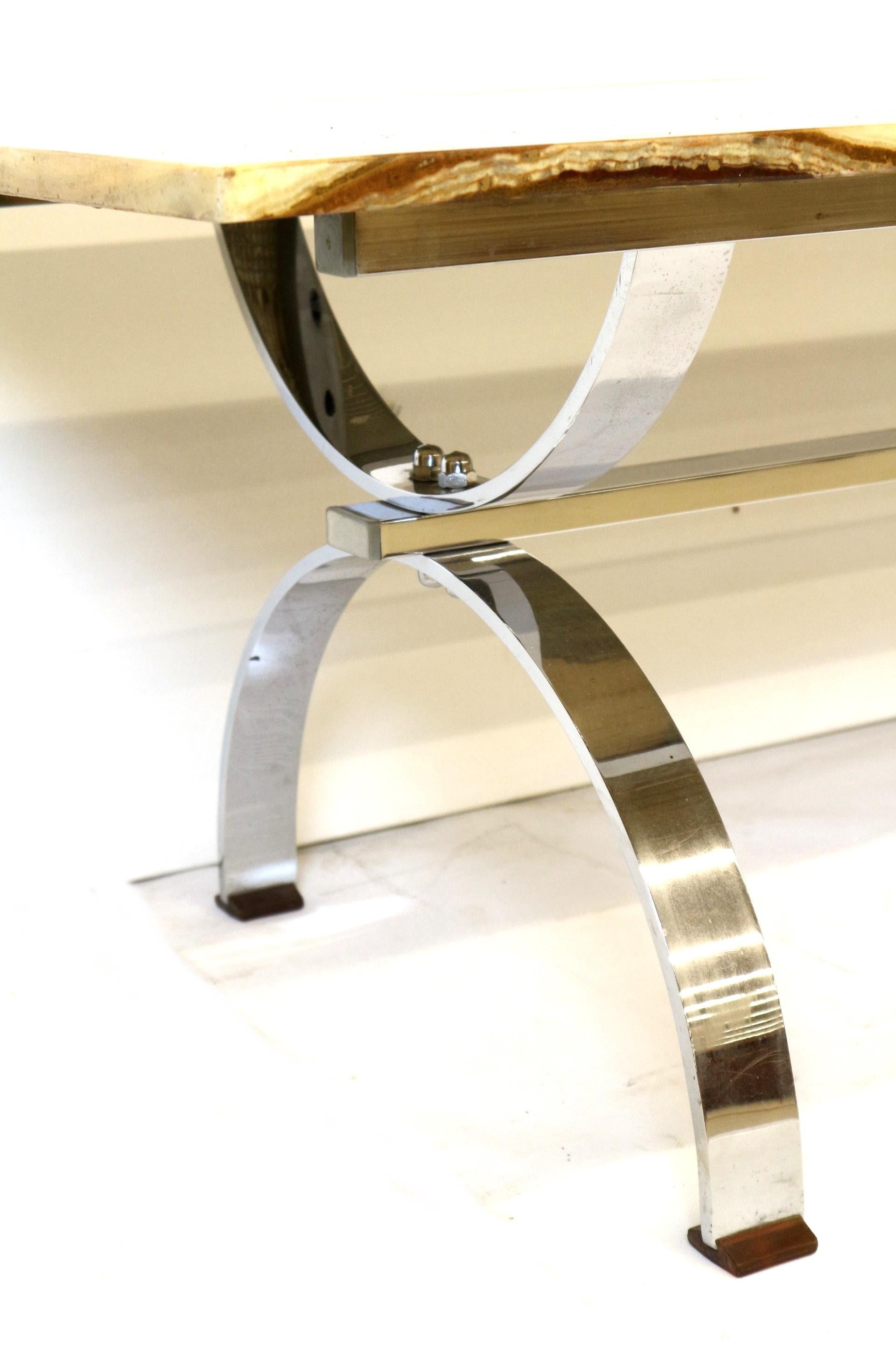 Onyx Vintage onyx coffee table with chrome base made in the 1970s For Sale