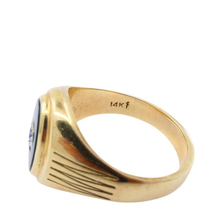 Vintage Onyx Diamond 14k Gold Signet Ring For Sale 2