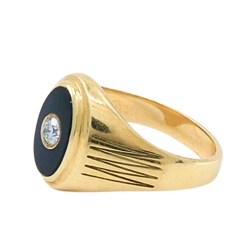 Vintage Onyx Diamond 14k Gold Signet Ring For Sale 4