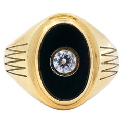 Vintage Onyx Diamond 14k Gold Signet Ring