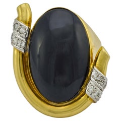Anello cocktail vintage in onice e diamanti in oro giallo 18 carati