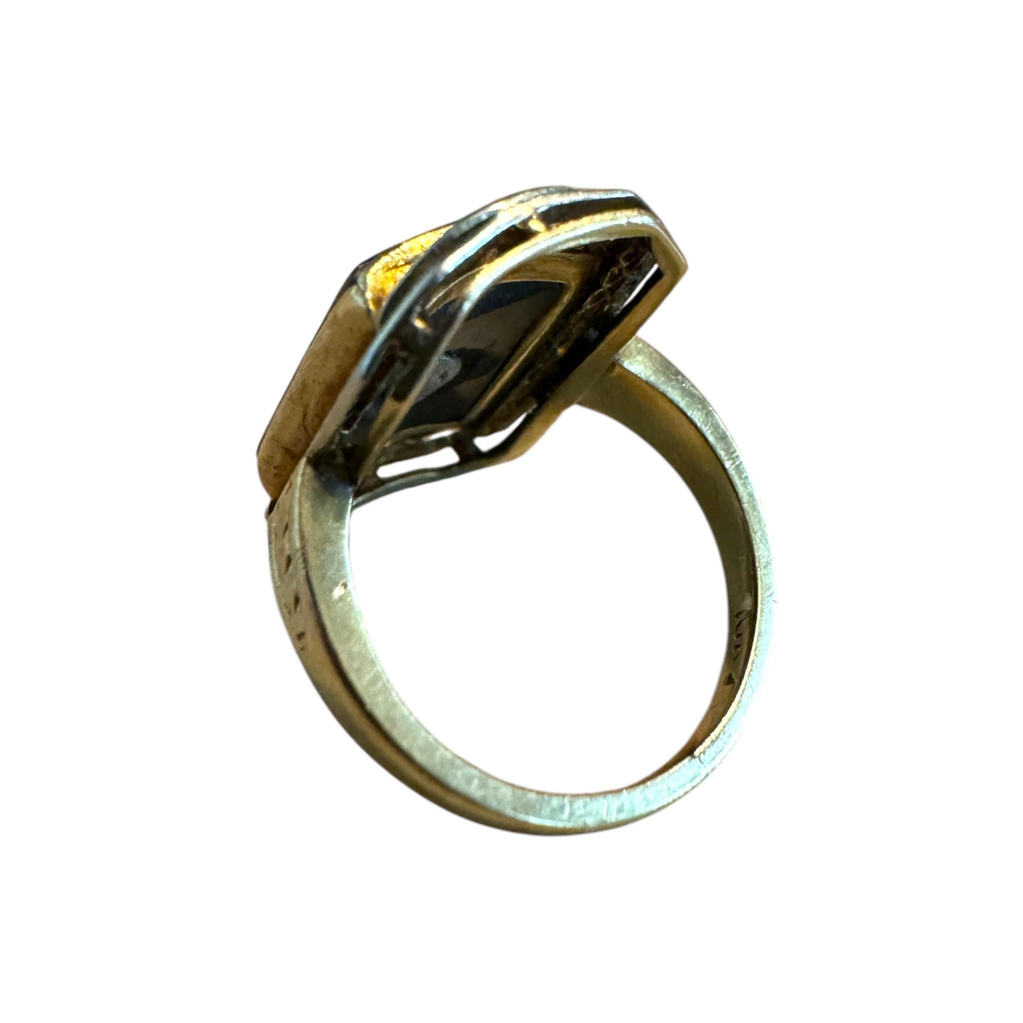 Vintage Onyx & Diamond Two Toned Gold Cocktail Ring For Sale 4