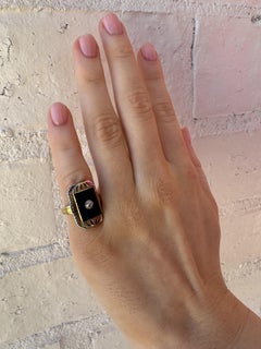 Vintage Onyx & Diamond Two Toned Gold Cocktail Ring