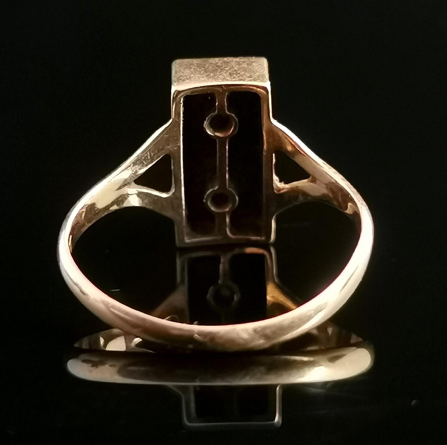 Vintage Onyx Domino Ring, 14k Yellow Gold, Seed Pearl 7
